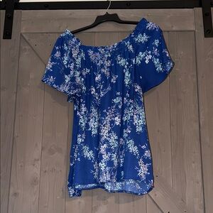 Elegant Blue Floral Off-Shoulder Blouse